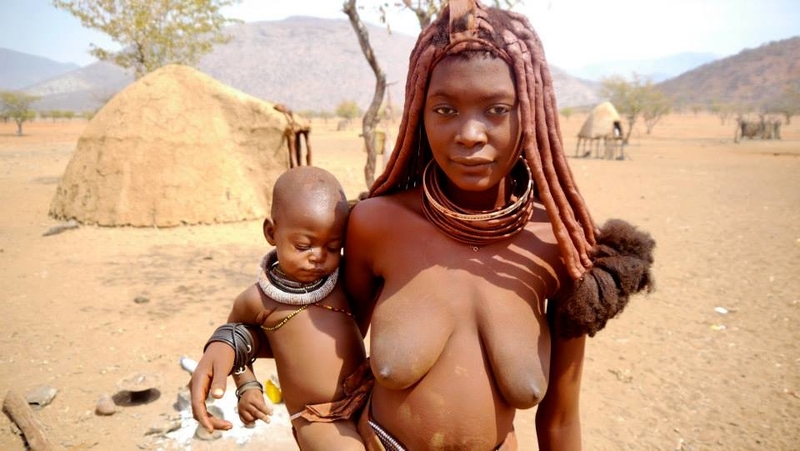 Himba woman and child