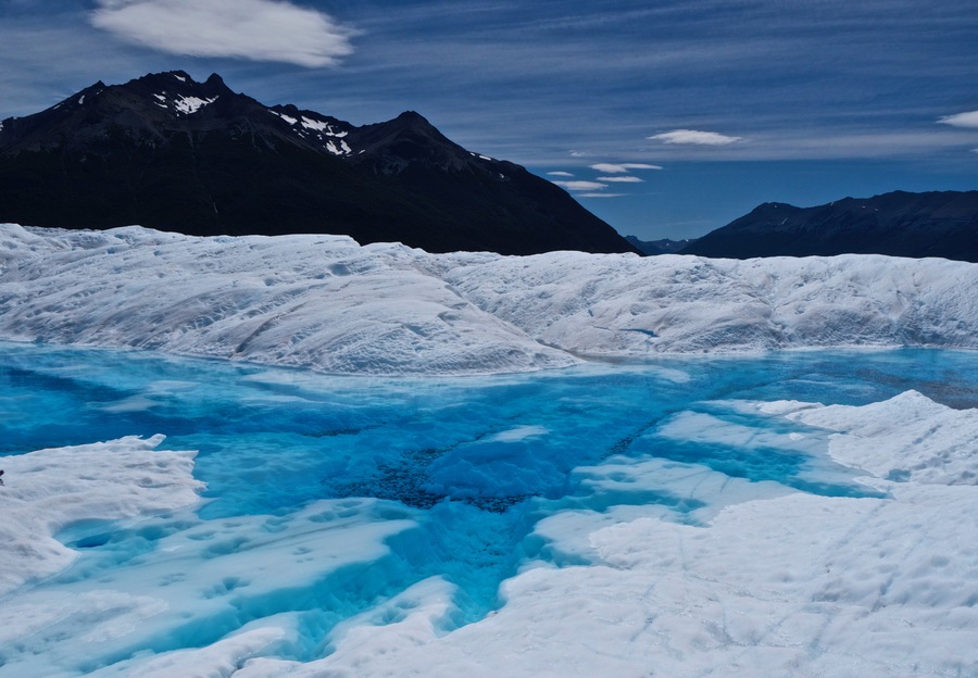 blue glacial melt on the Perito Moreno Glacier