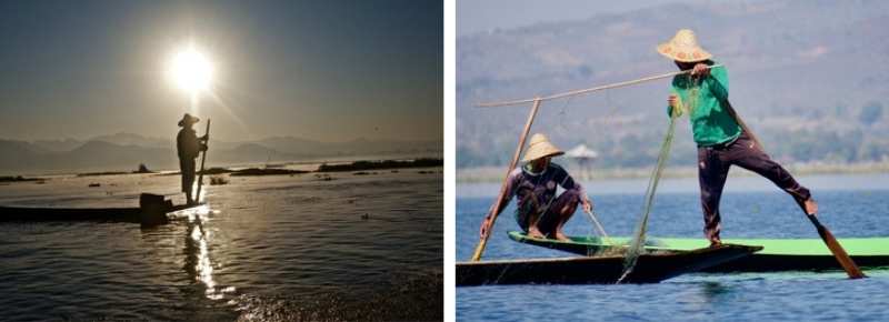 Leg Rowing Fishermen at Inle Lake