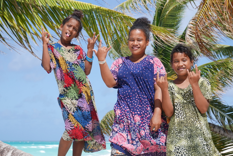 Marshallese girls in their colorful Guams on Arno Atoll