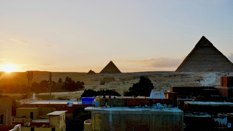 Pyramid View from the Horace Guest House at Sunset