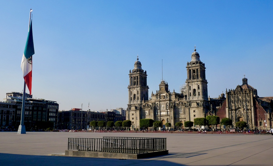 Mexico City square and cathedral